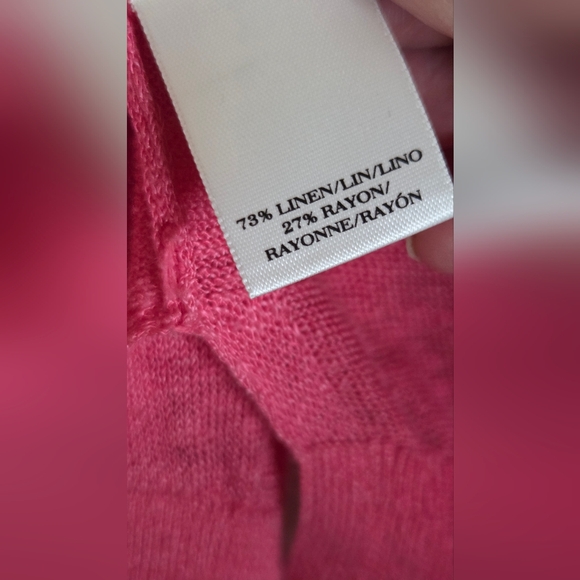 Ann Taylor M Punch Pink Lngslv Knit LINEN Blend Cropped Women’s Open Cardigan - Picture 4 of 9
